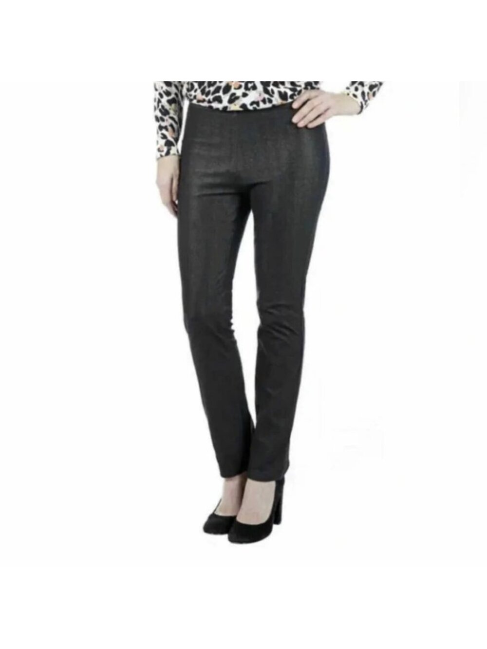 Kim & Co. Black Straight Leg Denim Knit Pants - Large NEW